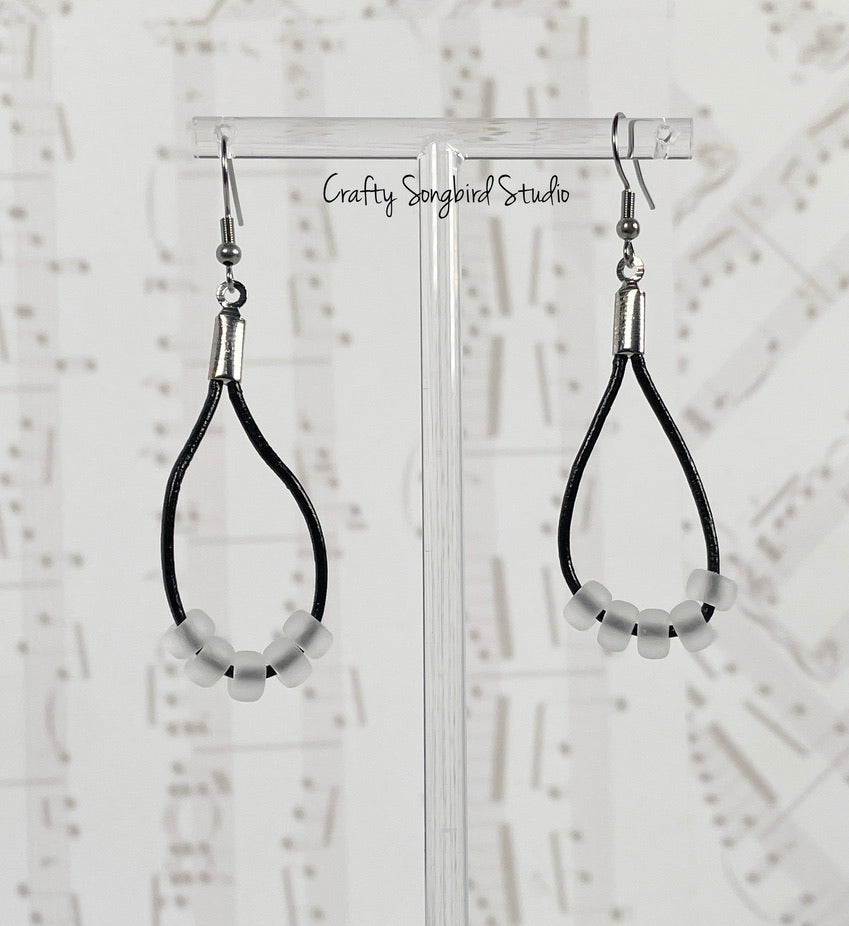 Leather Drop Earrings - Black/White