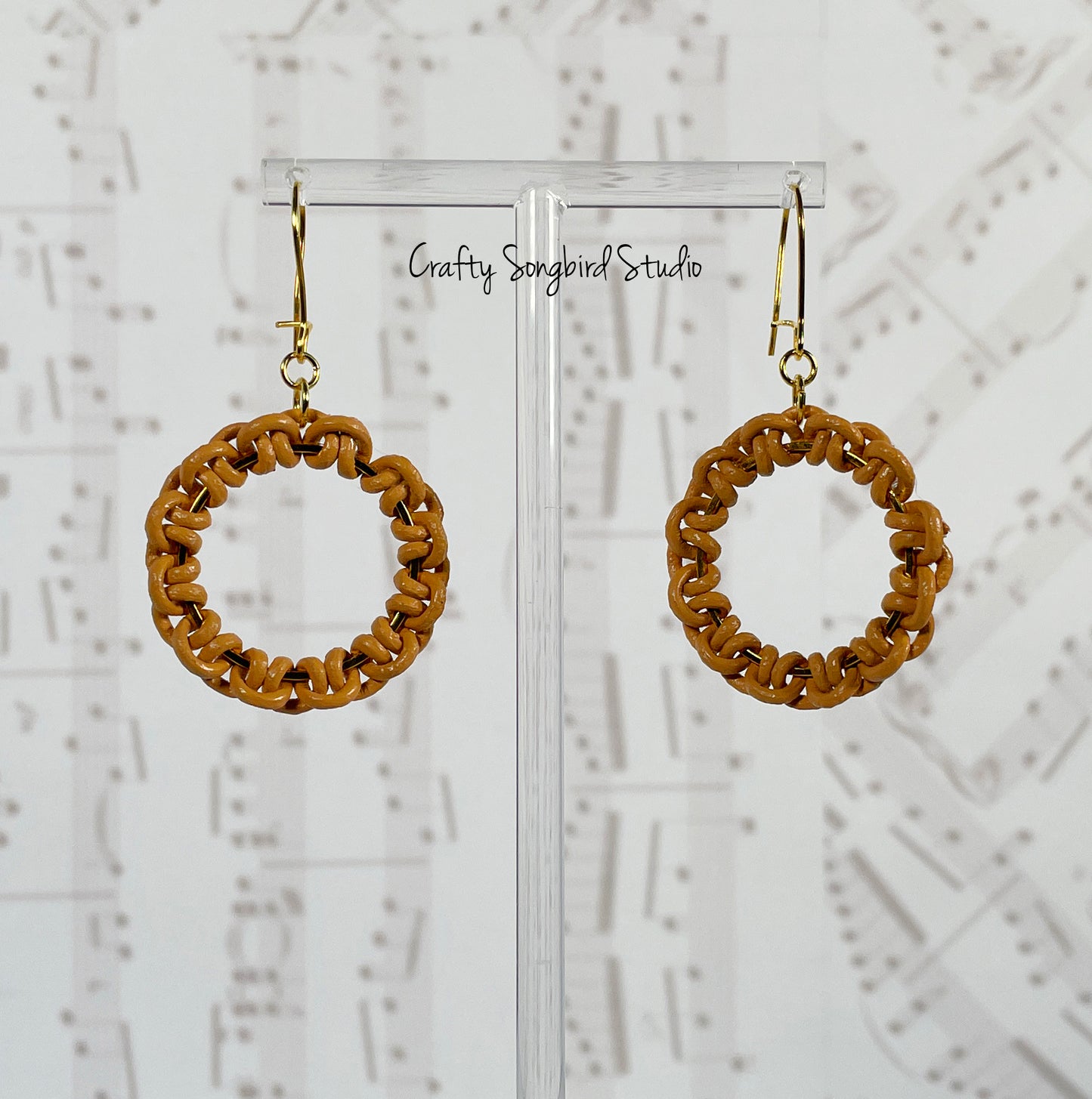 Lark Song Knotted Leather Earrings - Lt Brown/Gold
