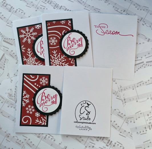 Red Snowflake Print on White Handmade Cards