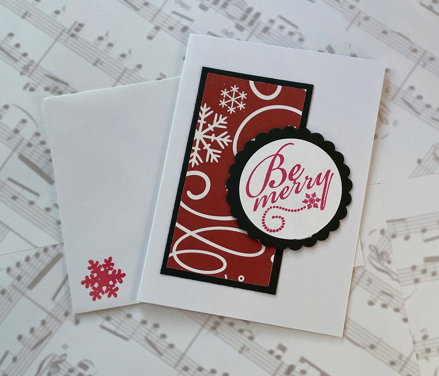 Red Snowflake Print on White Handmade Cards