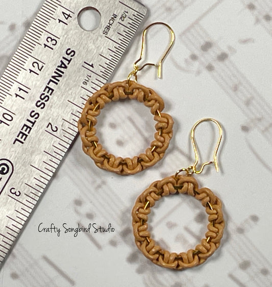 Lark Song Knotted Leather Earrings - Lt Brown/Gold