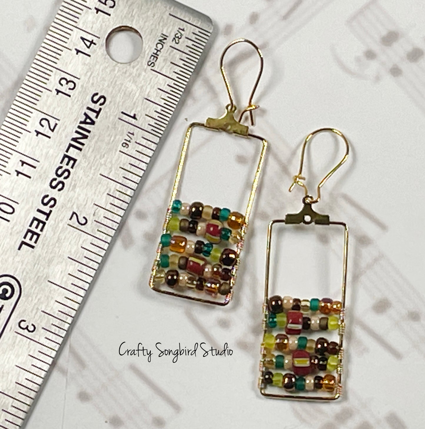 Striped Wrapped Rectangle Earrings - Earth Tones