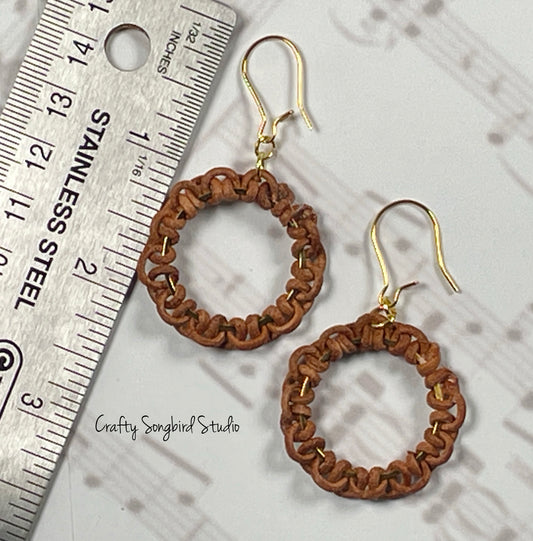 Lark Song Knotted Leather Earrings - Md Brown/Gold