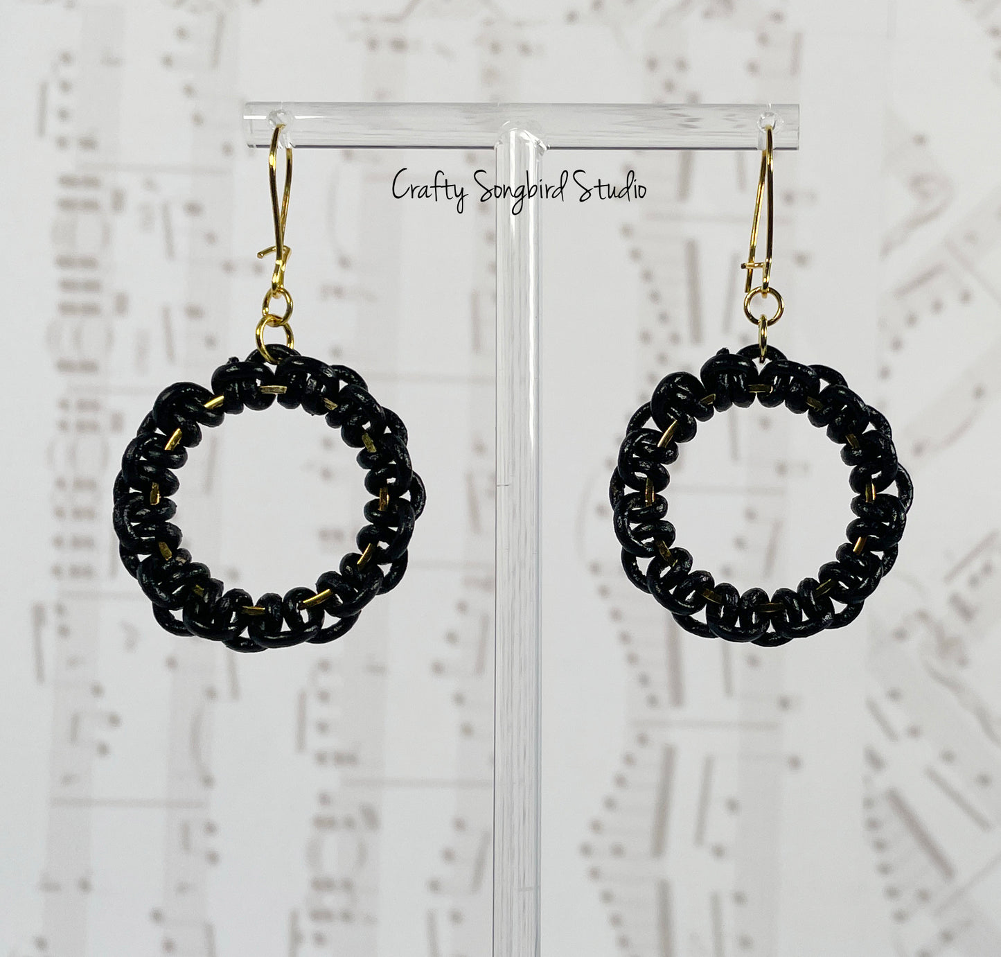 Lark Song Knotted Leather Earrings - Black/Gold