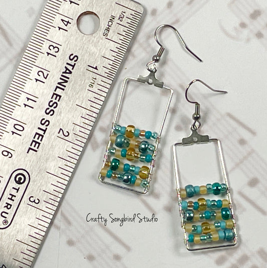 Striped Wrapped Rectangle Earrings - Blue Sky