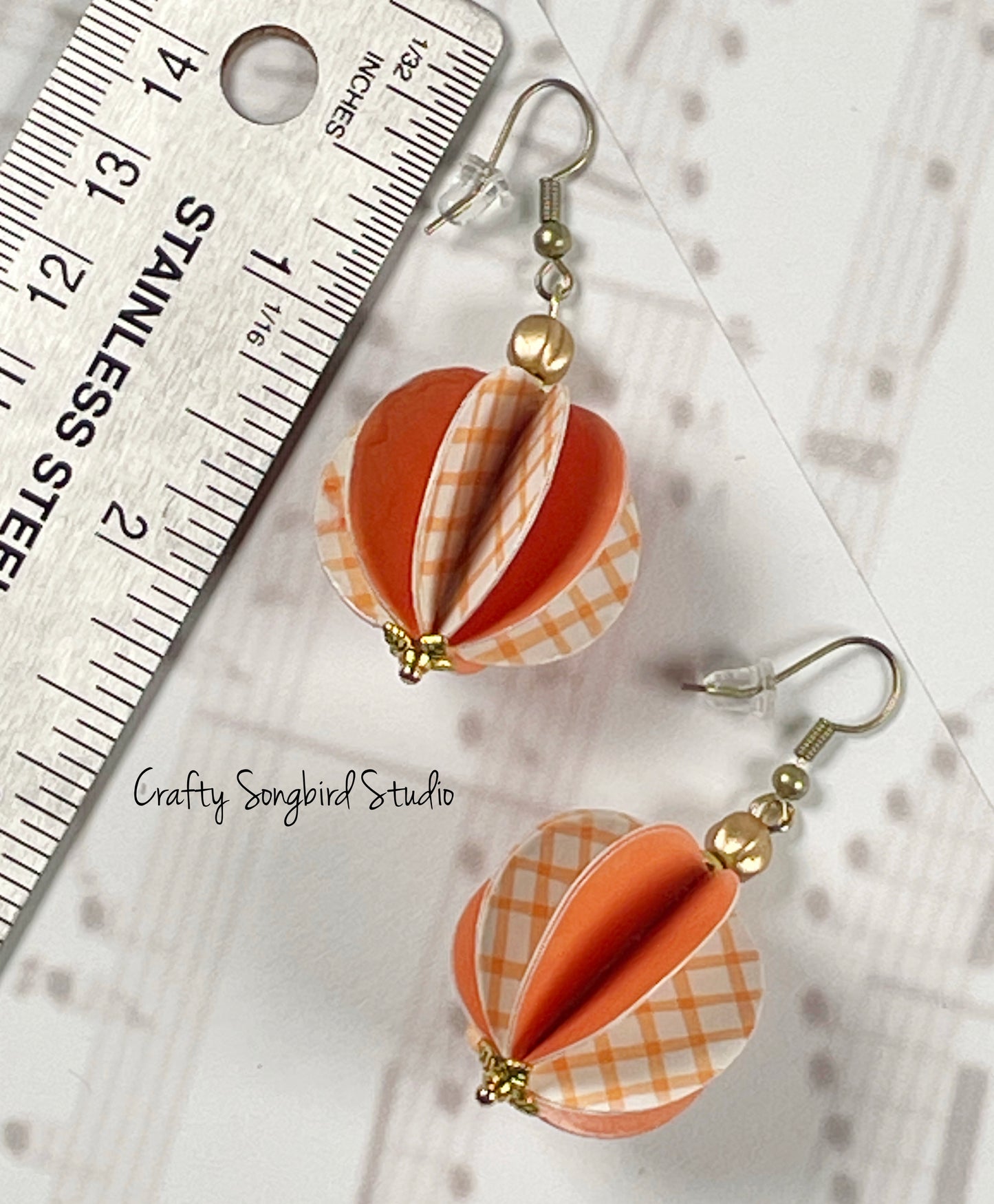 Paper Lantern Earrings - Orange Plaid