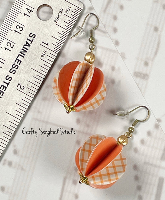 Paper Lantern Earrings - Orange Plaid