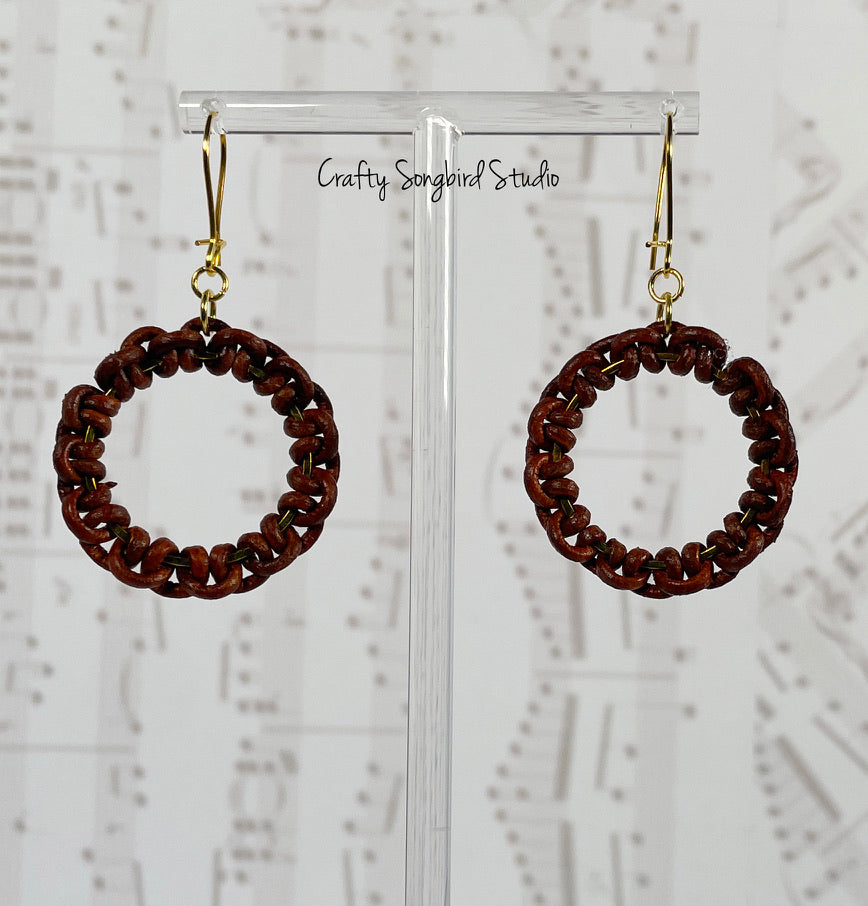 Lark Song Knotted Leather Earrings - Dk Brown/Gold