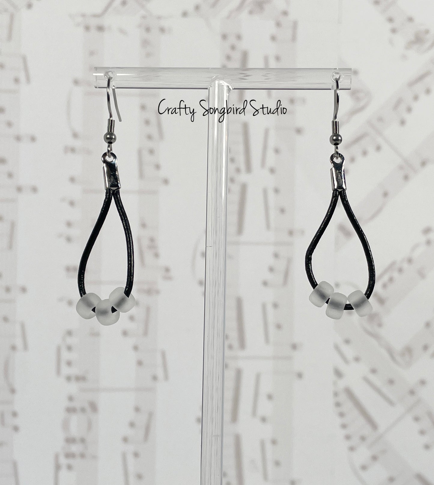 Leather Drop Earrings - Black/White