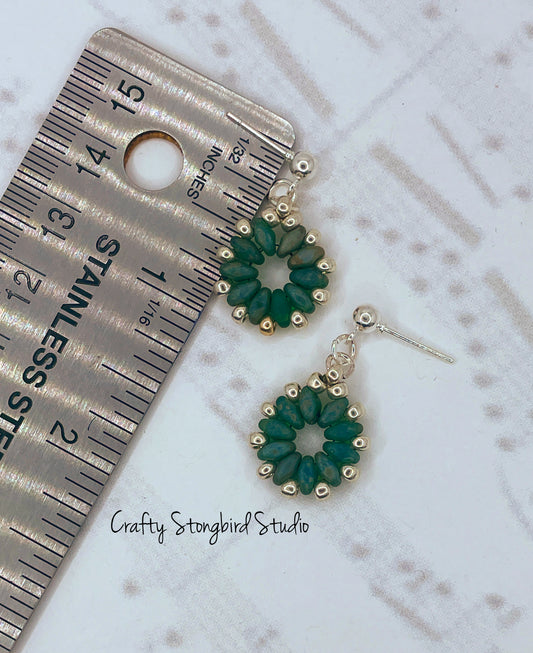 Coin Earrings - Emerald/Silver