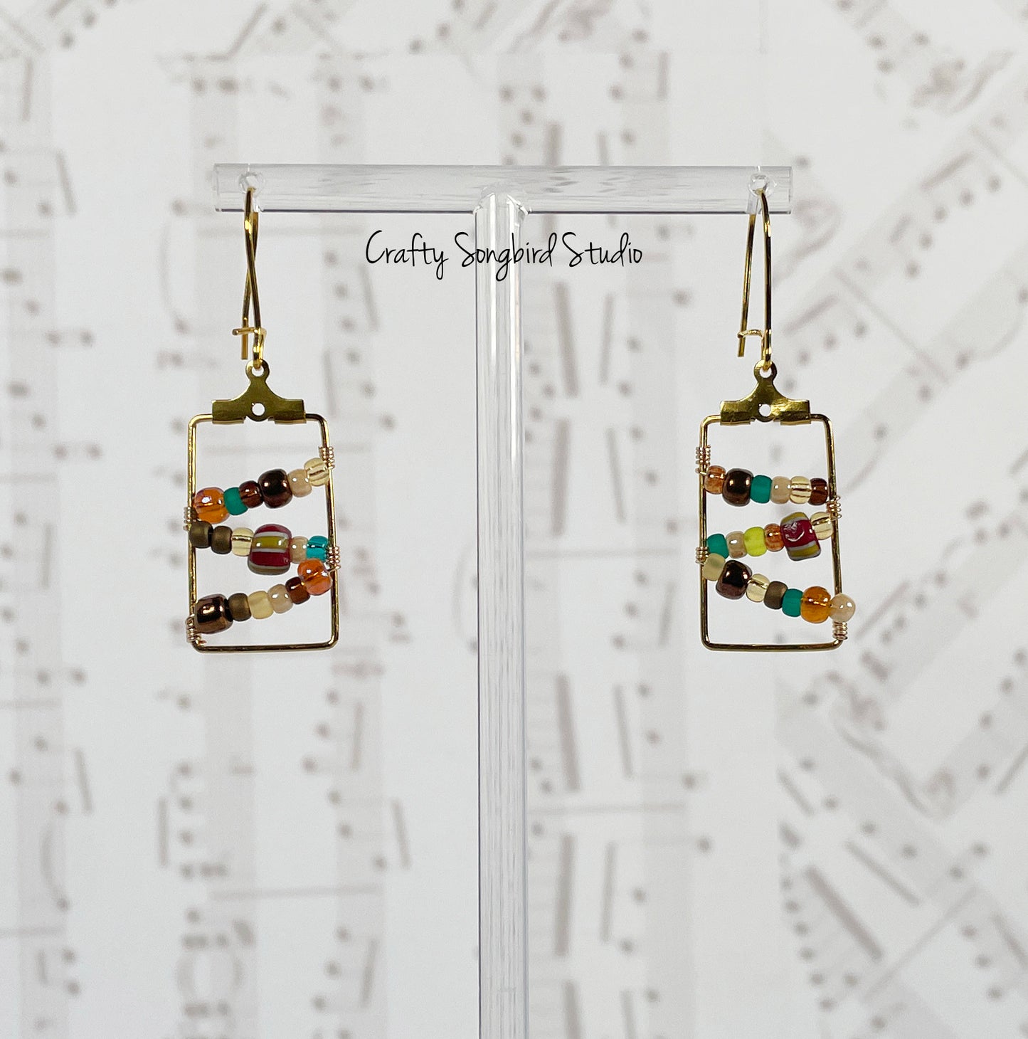Zig Zag Wrapped Rectangle Earrings - Earth Tones