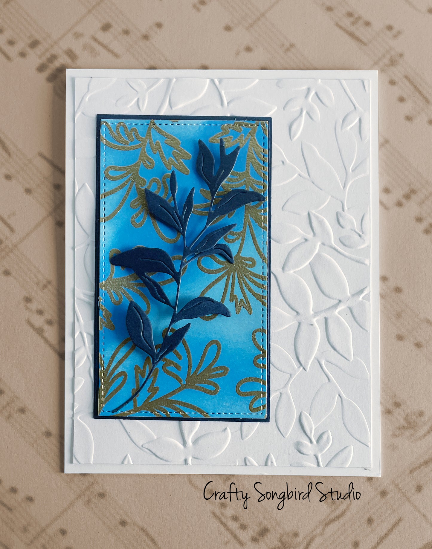 Blue and Gold Leaves - Handmade Card