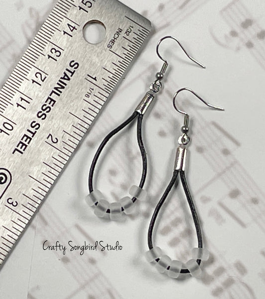 Leather Drop Earrings - Black/White