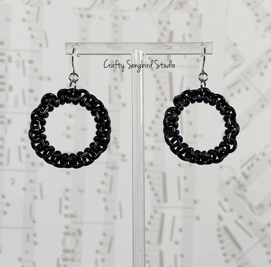 Lark Song Knotted Leather Earrings - Black/Silver