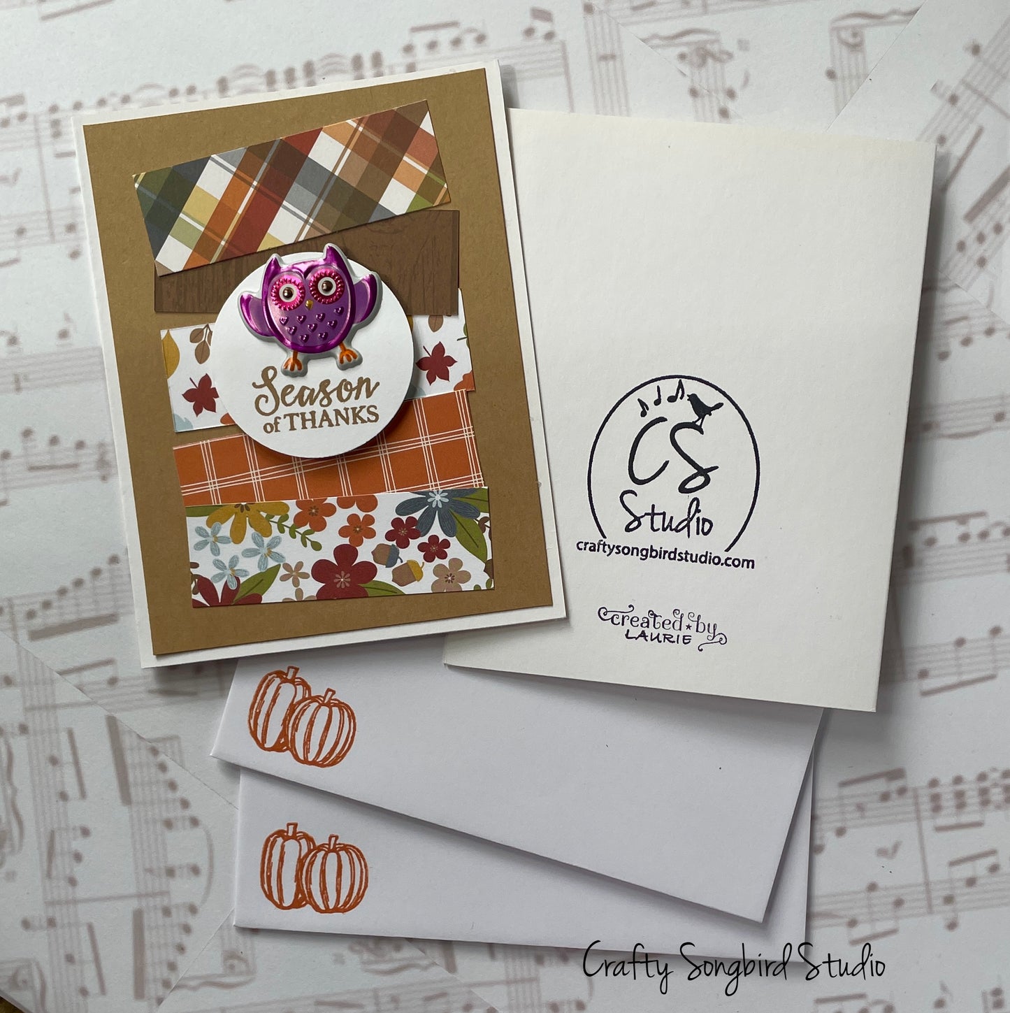 Thanksgiving Owl #2 Handmade Cards (Sentiment Inside)