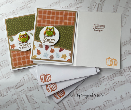 Thanksgiving Owl #3 Handmade Cards (Sentiment Inside)