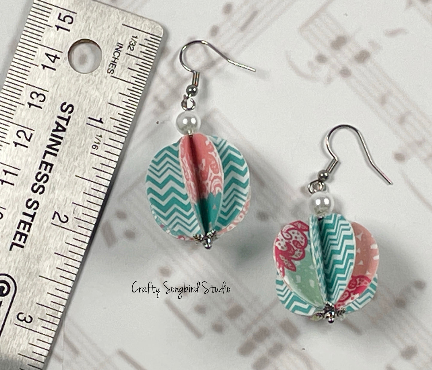 Paper Lantern Earrings - Blue Zigzag/Floral