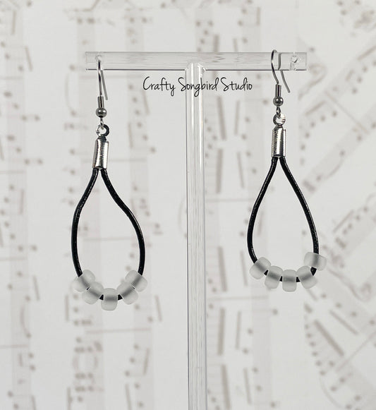 Leather Drop Earrings - Black/White