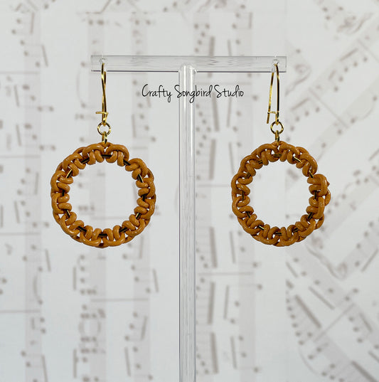 Lark Song Knotted Leather Earrings - Lt Brown/Gold