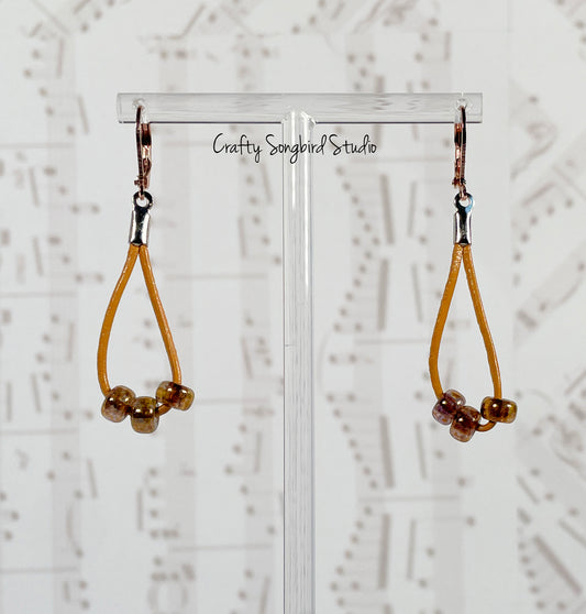 Leather Drop Earrings - Lt Brown/Bronze