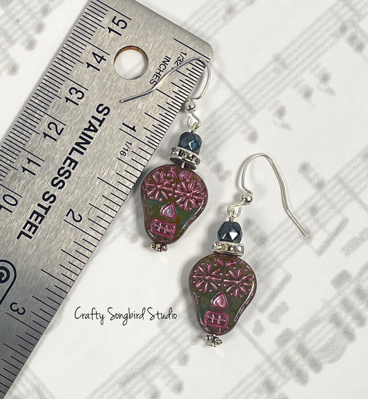 Sugar Skull Earrings - Purple/Pink