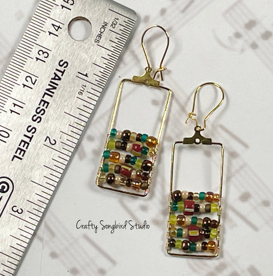 Striped Wrapped Rectangle Earrings - Earth Tones