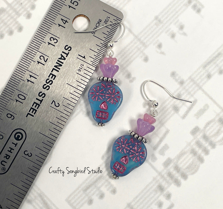 Sugar Skull Earrings - Blue/Pink