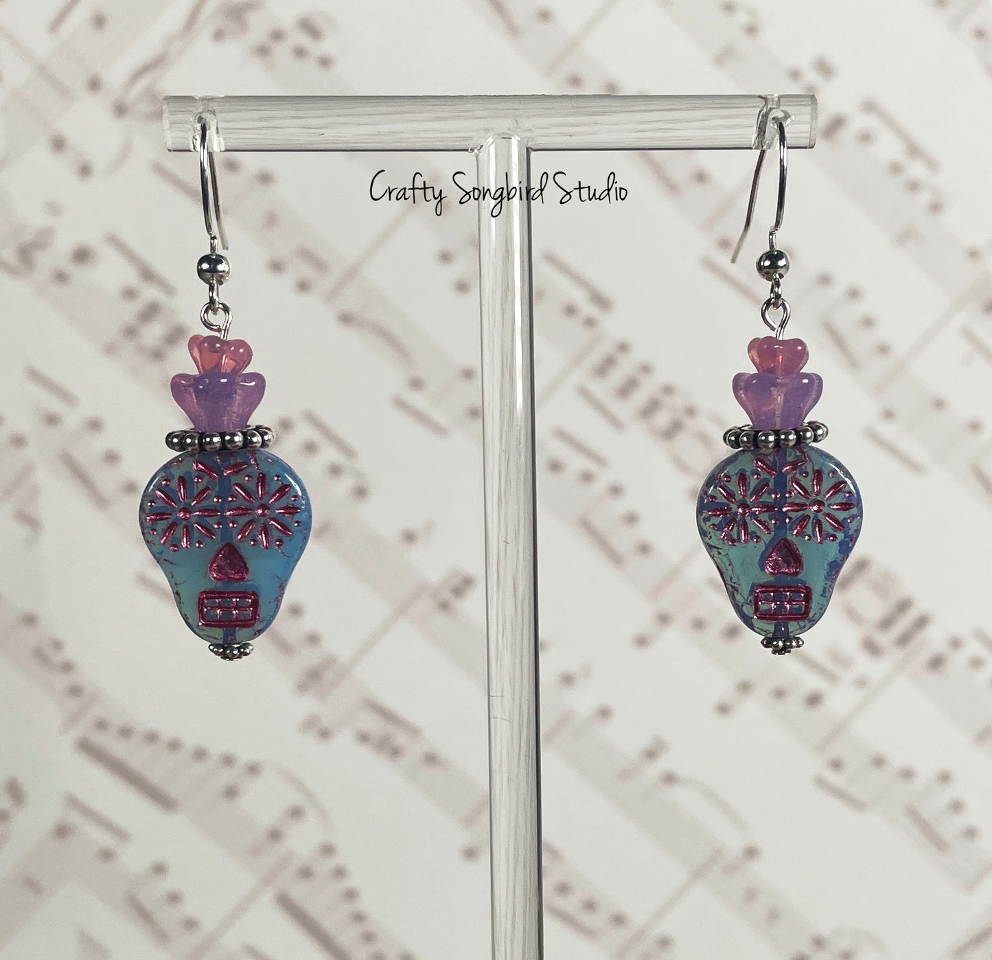 Sugar Skull Earrings - Blue/Pink