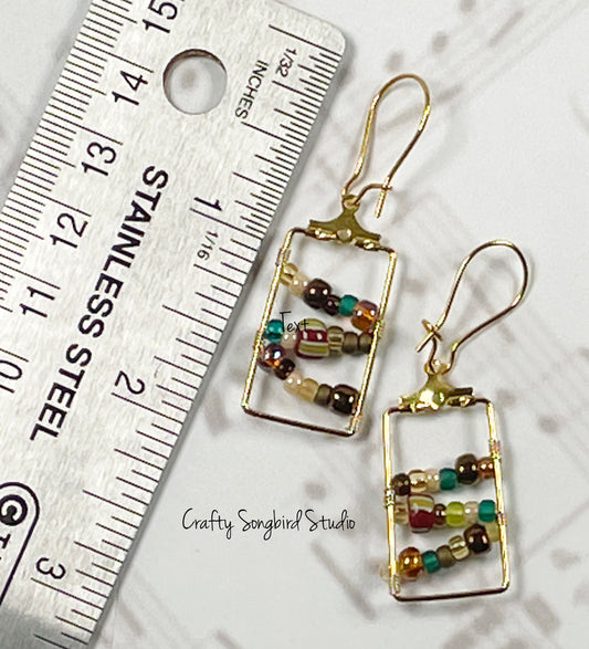 Zig Zag Wrapped Rectangle Earrings - Earth Tones