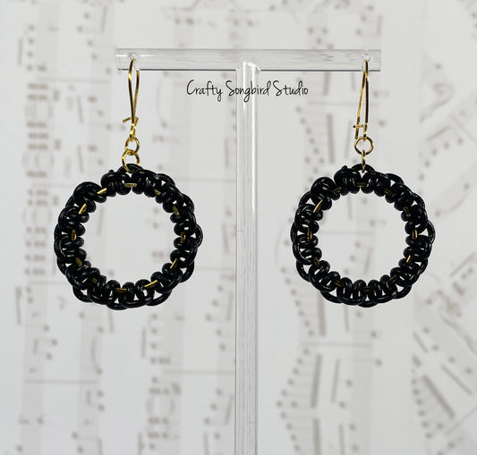 Lark Song Knotted Leather Earrings - Black/Gold