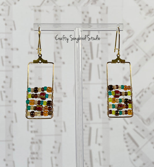 Striped Wrapped Rectangle Earrings - Earth Tones