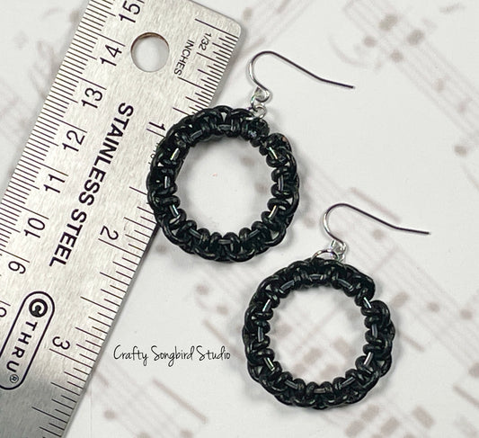 Lark Song Knotted Leather Earrings - Black/Silver