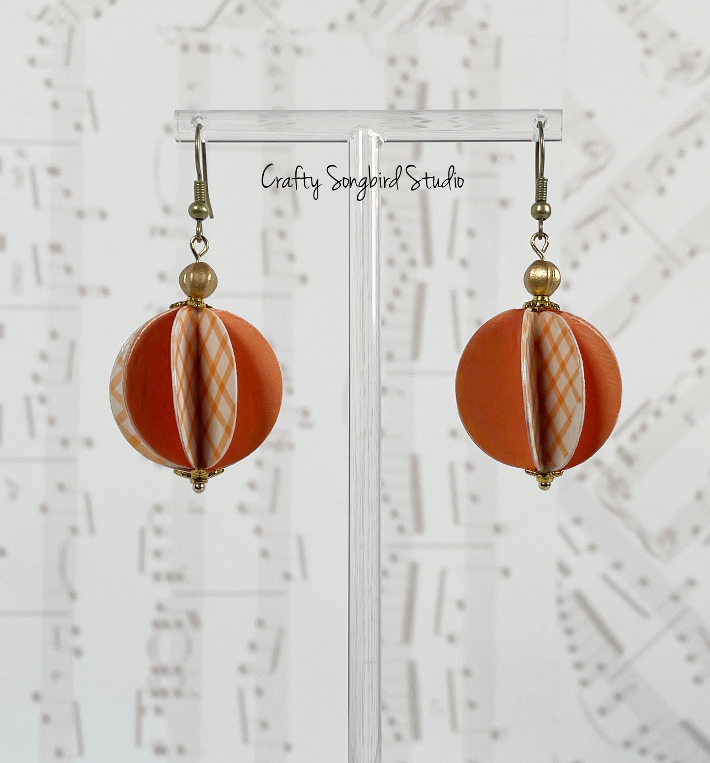 Paper Lantern Earrings - Orange Plaid