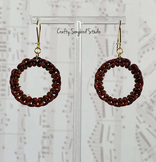 Lark Song Knotted Leather Earrings - Dk Brown/Gold