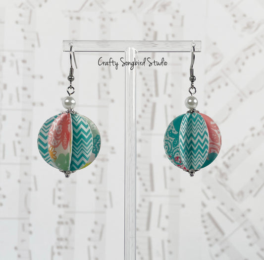 Paper Lantern Earrings - Blue Zigzag/Floral