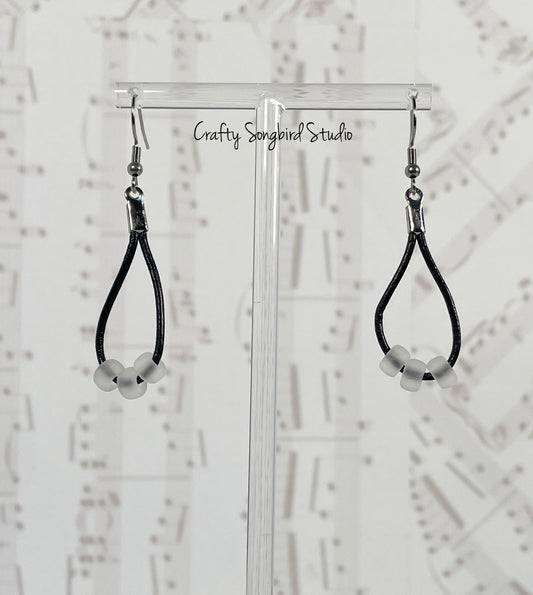 Leather Drop Earrings - Black/White