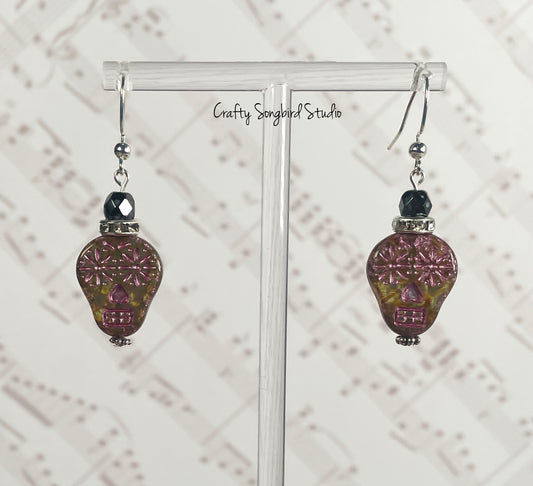 Sugar Skull Earrings - Purple/Pink