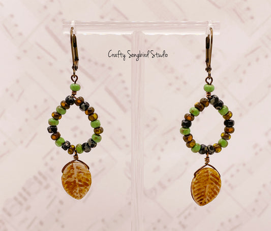 Falling Leaves Earrings - Brown/Green