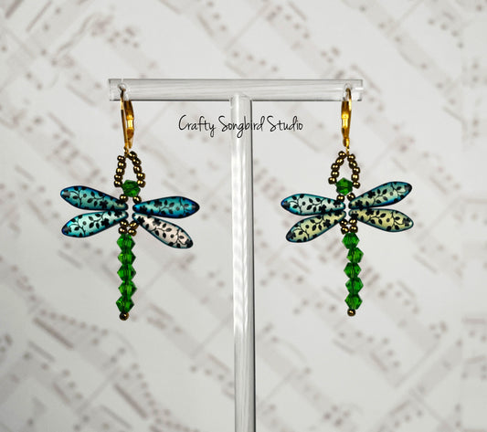 Dragonfly Earrings - Blue/Green/Copper