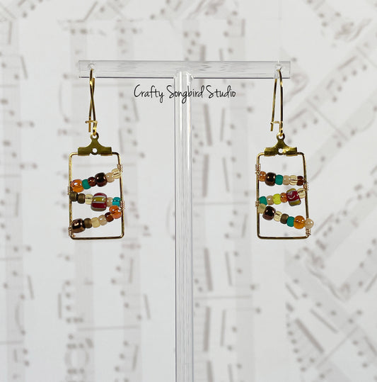Zig Zag Wrapped Rectangle Earrings - Earth Tones