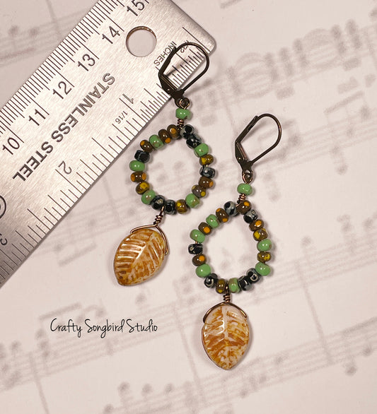 Falling Leaves Earrings - Brown/Green