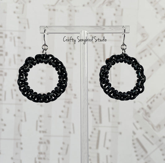 Lark Song Knotted Leather Earrings - Black/Silver