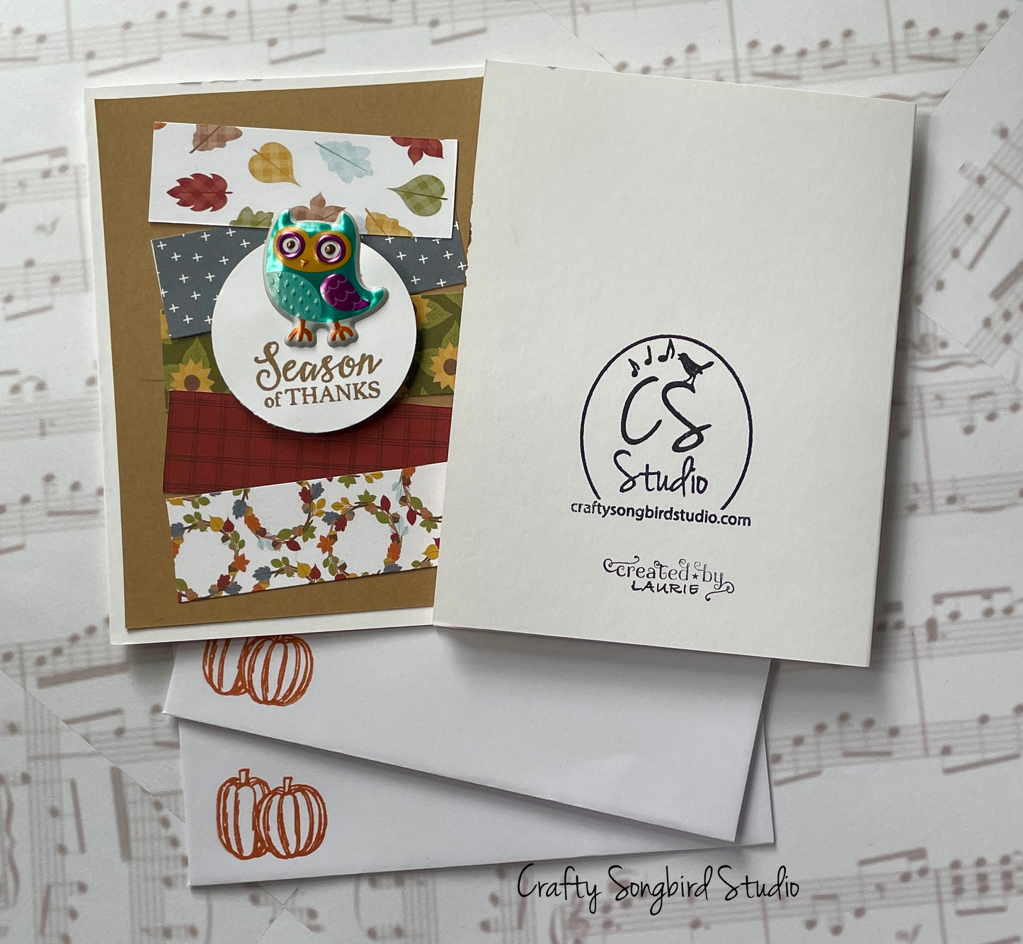 Thanksgiving Owl #1 Handmade Cards (Sentiment Inside) - Set of 2