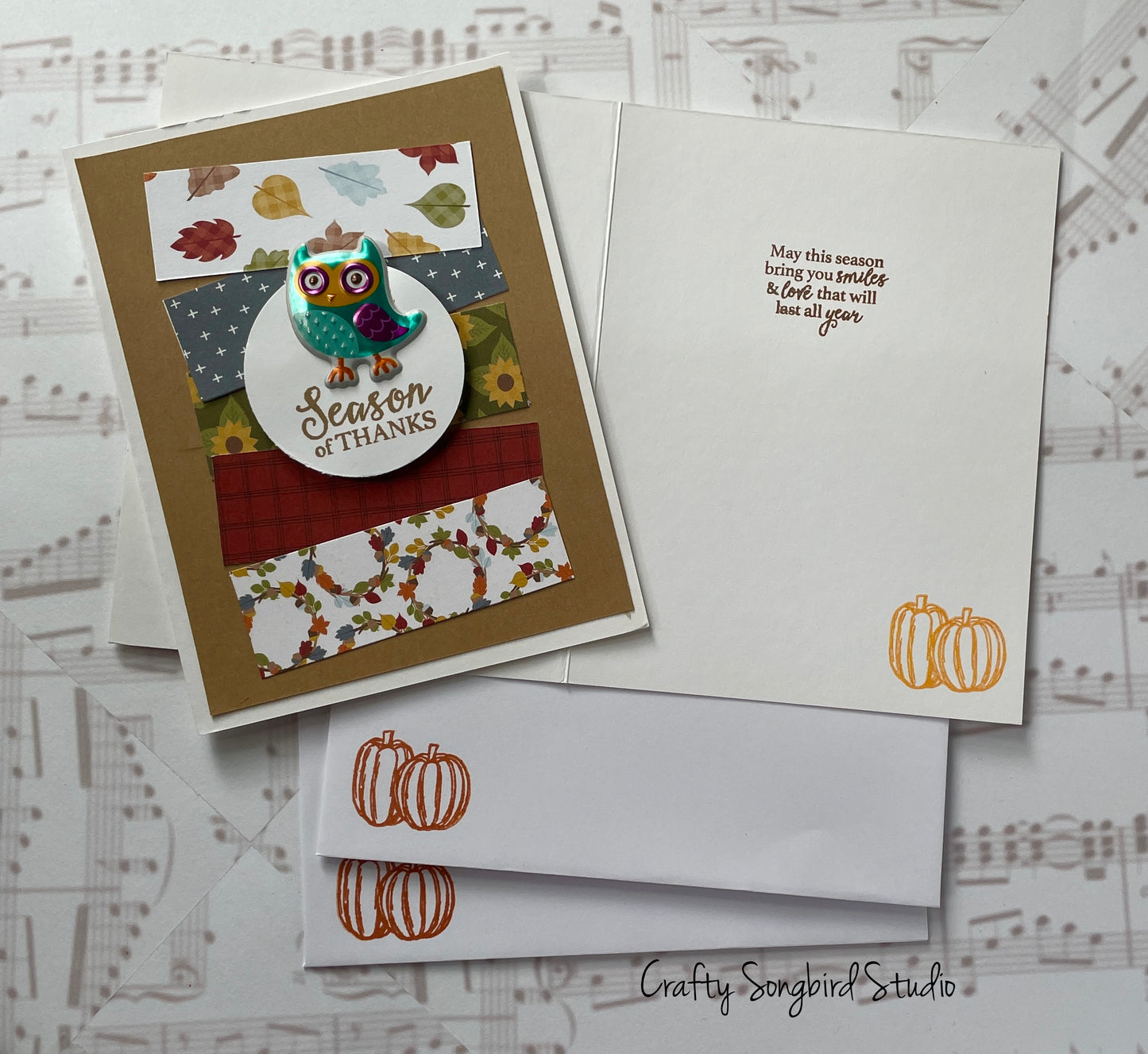 Thanksgiving Owl #1 Handmade Cards (Sentiment Inside) - Set of 2