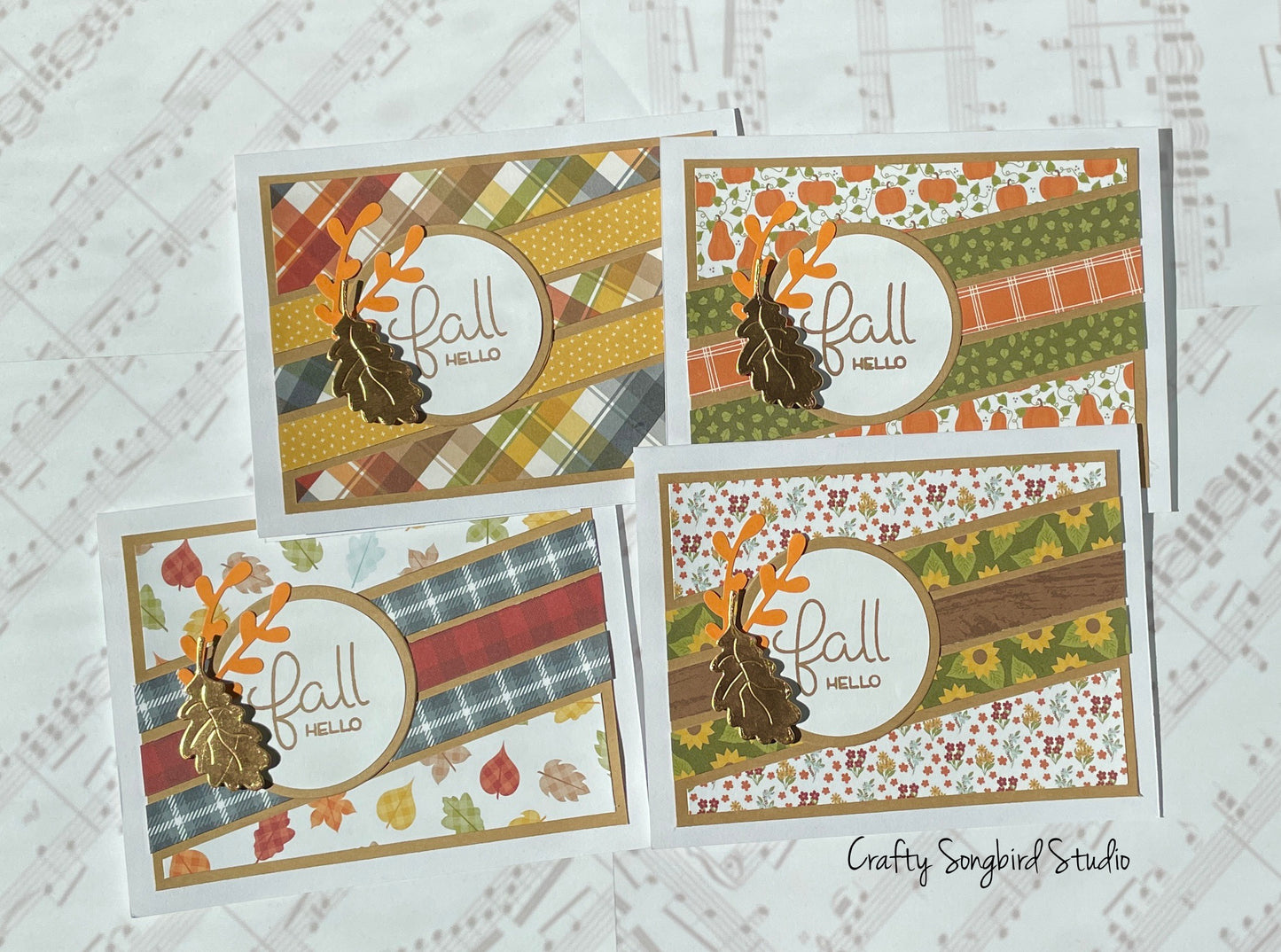 Fall Hello #2 Handmade Cards (Blank Inside) - Set of 4