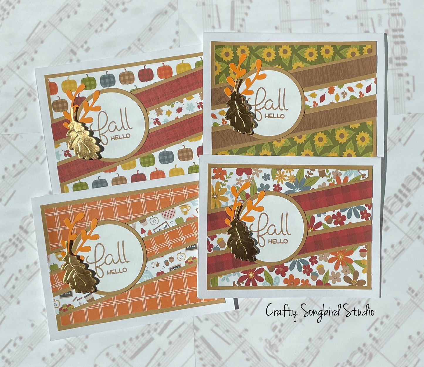 Fall Hello #3 Handmade Cards (Blank Inside) - Set of 4